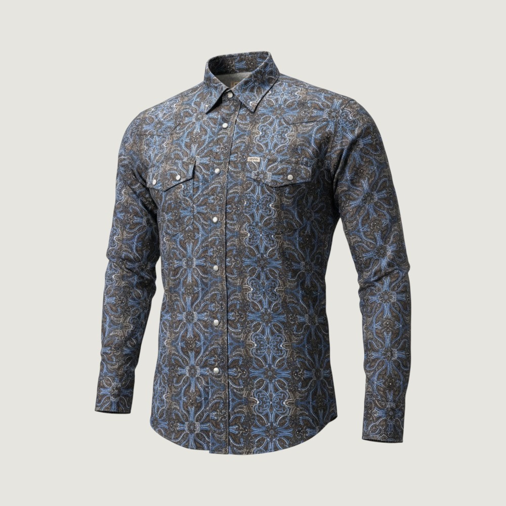 Rafter‎ C Western Snap Shirt Mens Large Blue Brown Paisley Cowboy Collection L